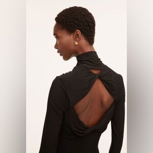 NWT Rebecca Taylor Pleated Knit Mock Neck.Dress Black, S